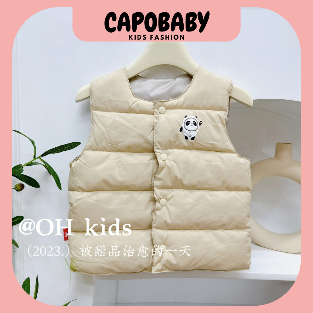 Áo khoác cho bé, Áo Gile phao gấu chấm nâu đáng yêu cho bé từ 7-16kg