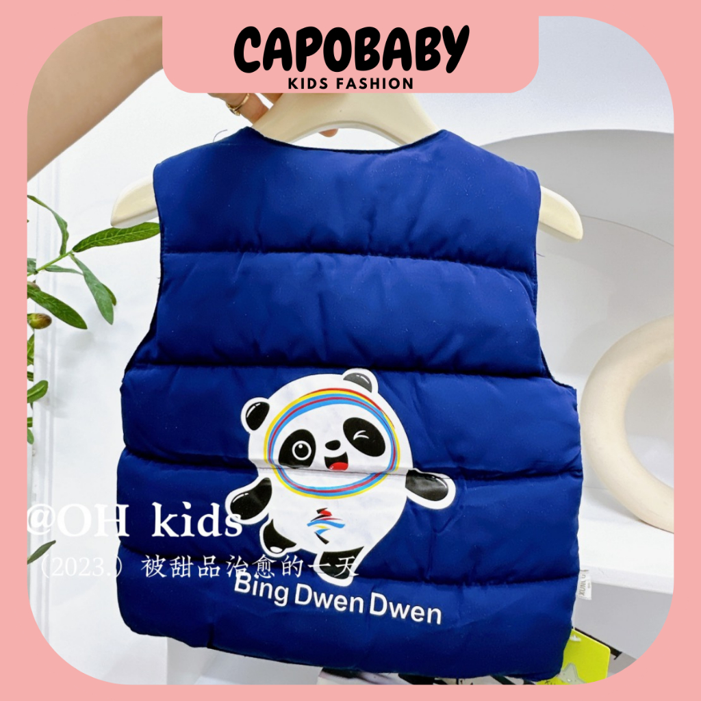 Áo khoác cho bé, Áo Gile phao gấu chấm nâu đáng yêu cho bé từ 7-16kg