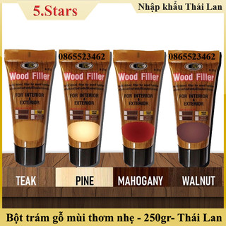 Keo vá gỗ, bột trám gỗ, che vết khuyết đồ nội thất Wood Filler Bosny 250gram - Thái Lan, sử dụng bàn, ghế, cửa, tủ gỗ