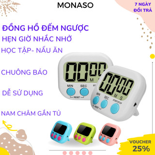 Đồng hồ bấm giờ đếm ngược Mini để bàn hẹn giờ chống quên có chuông báo học tập nấu ăn, hút nam châm J17 MONASO