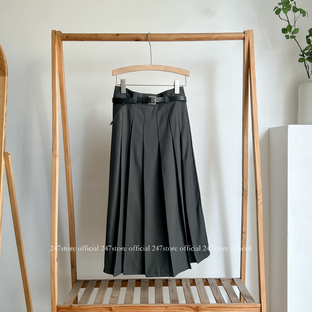 Chân váy midi công sở dáng xòe xếp ly chất ruby mềm 247store_Chanvay2955_P6K15