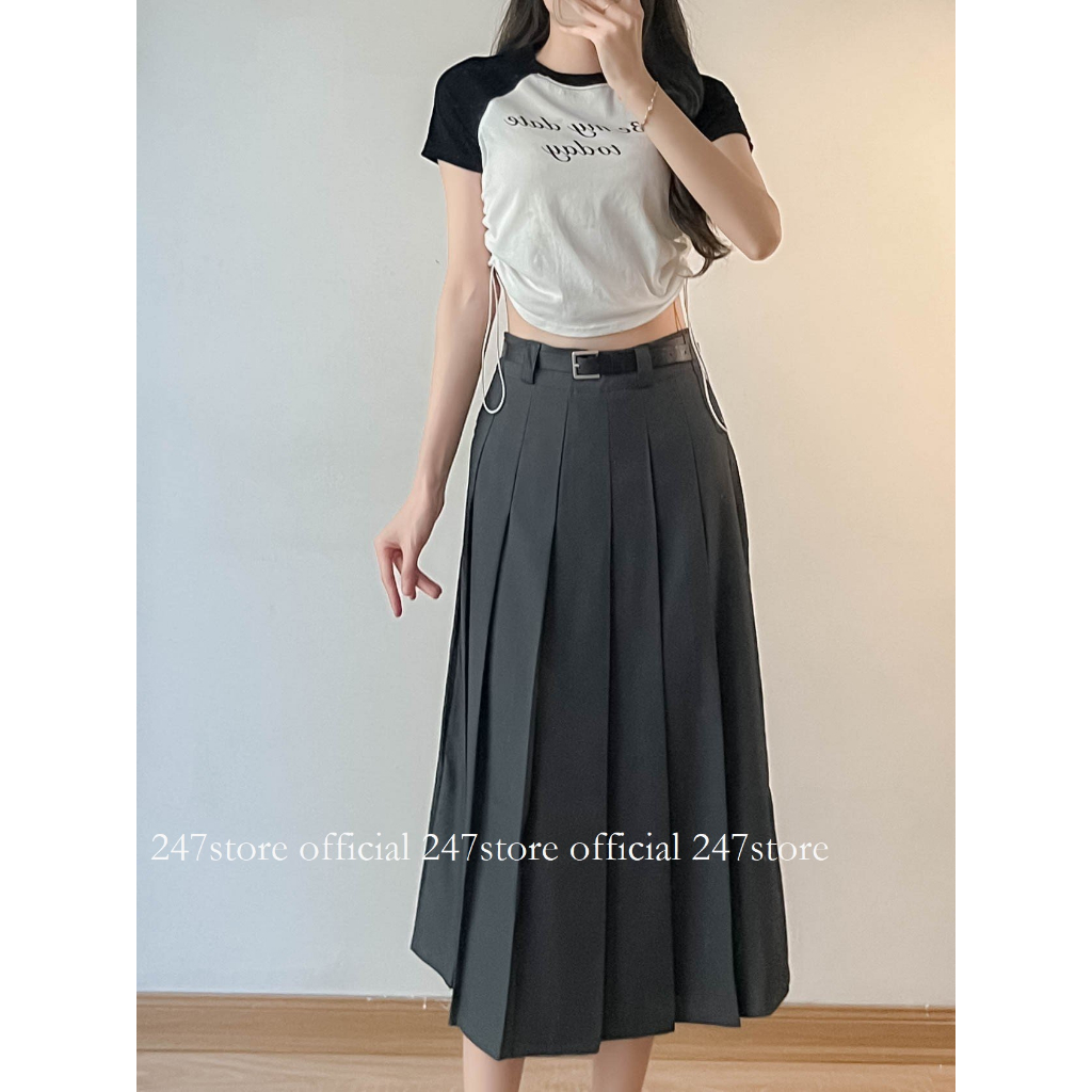 Chân váy midi công sở dáng xòe xếp ly chất ruby mềm 247store_Chanvay2955_P6K15