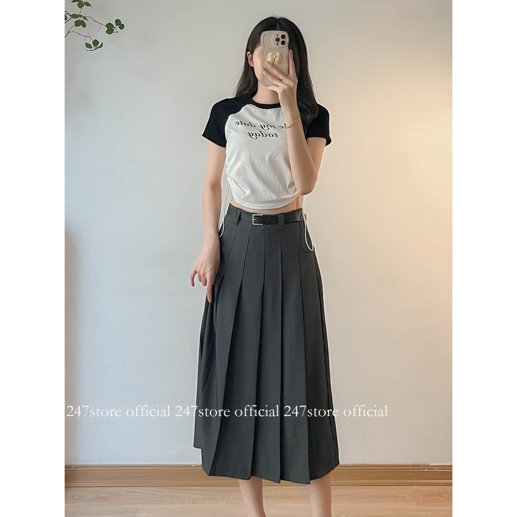 Chân váy midi công sở dáng xòe xếp ly chất ruby mềm 247store_Chanvay2955_P6K15