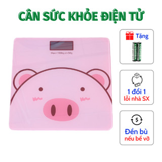 Cân điện tử cân sức khỏe gia đình hình heo mặt kính dùng pin AAA theo dõi sức khỏe chính xác tiện lợi [Tặng kèm pin]