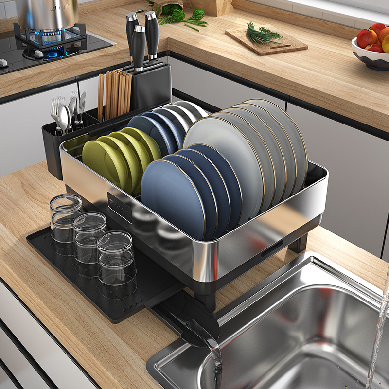 Kệ chén bát đĩa inox cao cấp SINOART có khay thoát nước