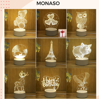 Đèn Ngủ 3D Led đẹp để bàn đầu giường thông minh hiện đại hình dễ thương derco phòng ngủ Lamp 3D MONASO