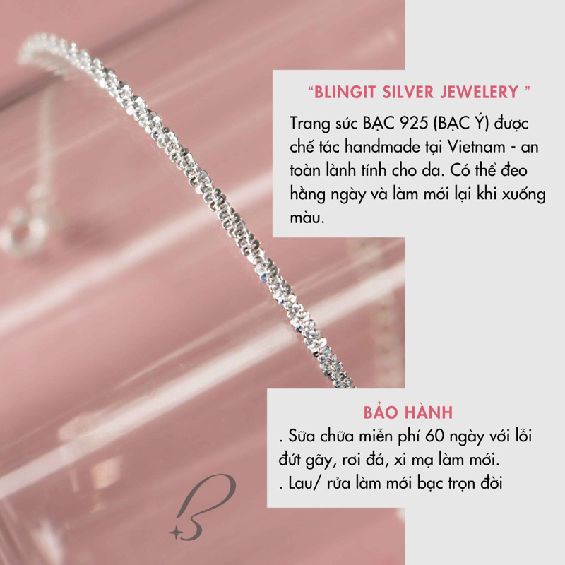 Lắc tay, vòng tay bạc nữ BLINGIT dây xù bắt sáng lấp lánh sang trọng Ý 925 - BIVT020