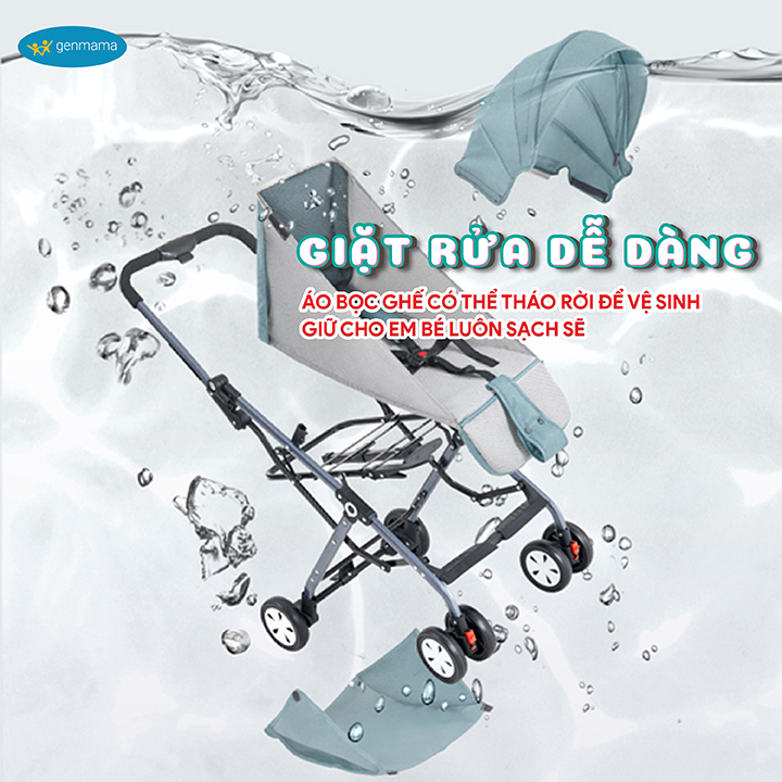 Xe Đẩy Cho Bé Gấp Gọn, Siêu Nhẹ, Giảm Xóc 4 Bánh, Ngồi, Ngả Nằm 3 Tư Thế, Có Tay Kéo Tiện Lợi Genmama