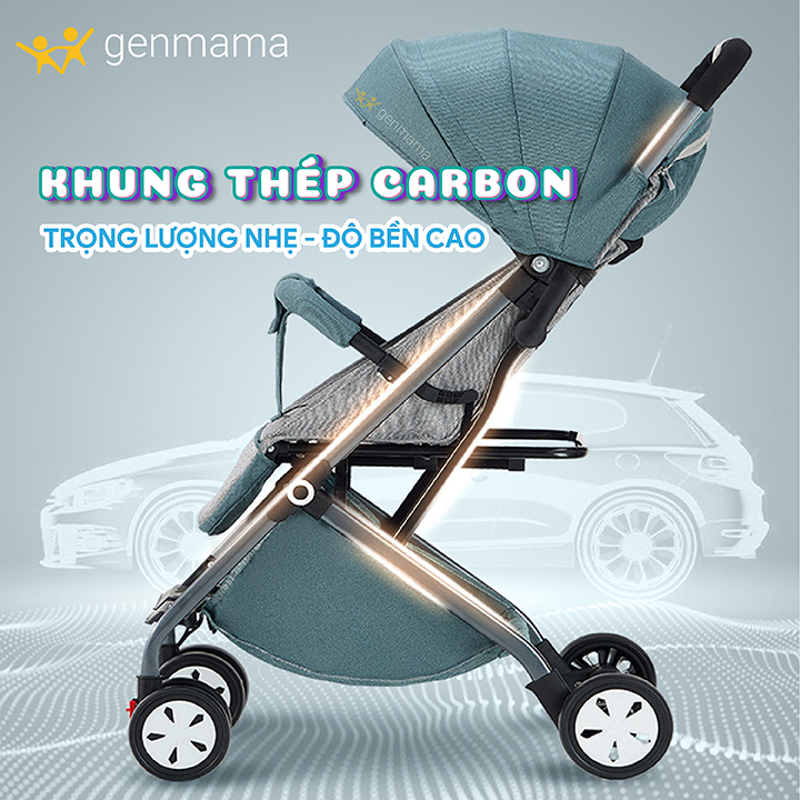 Xe Đẩy Cho Bé Gấp Gọn, Siêu Nhẹ, Giảm Xóc 4 Bánh, Ngồi, Ngả Nằm 3 Tư Thế, Có Tay Kéo Tiện Lợi Genmama