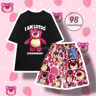 [13 Mẫu] Bộ Đùi Gấu Dâu Đen I AM LOTSO Set Đồ Bộ Nữ hoạt hình cotton phom rộng phối Quần Short Cartoon Unisex TUEANHSHOP