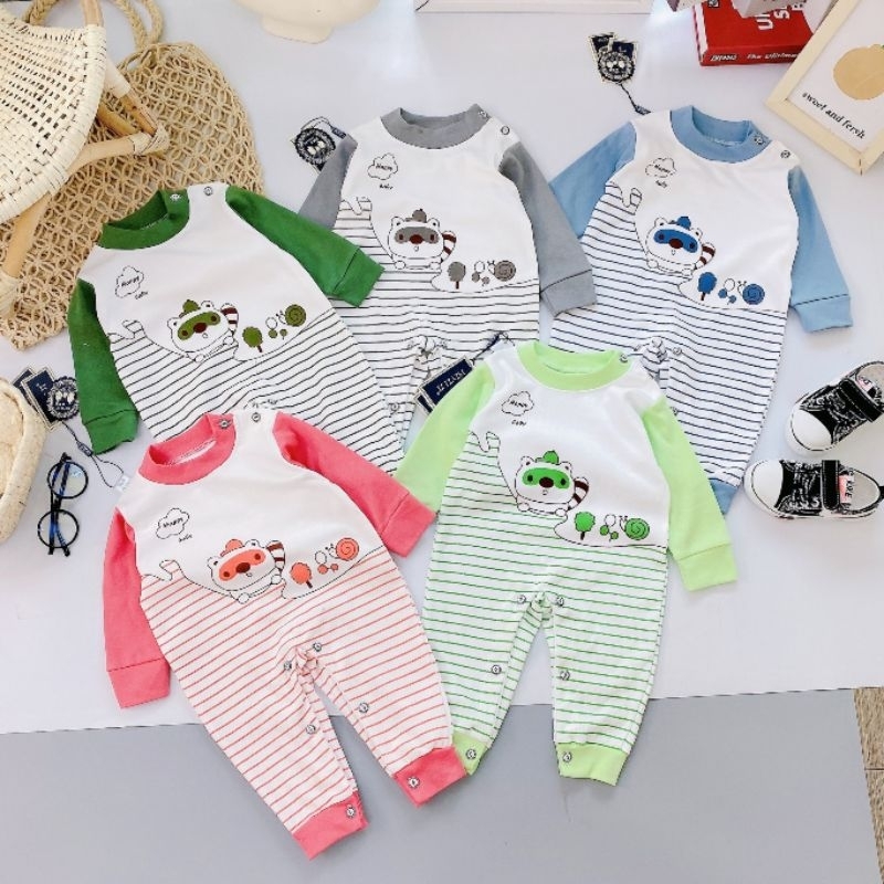 Body Nỉ Cotton Trắng Cài Vai in Hình Gấu Cho Bé 3-9KG