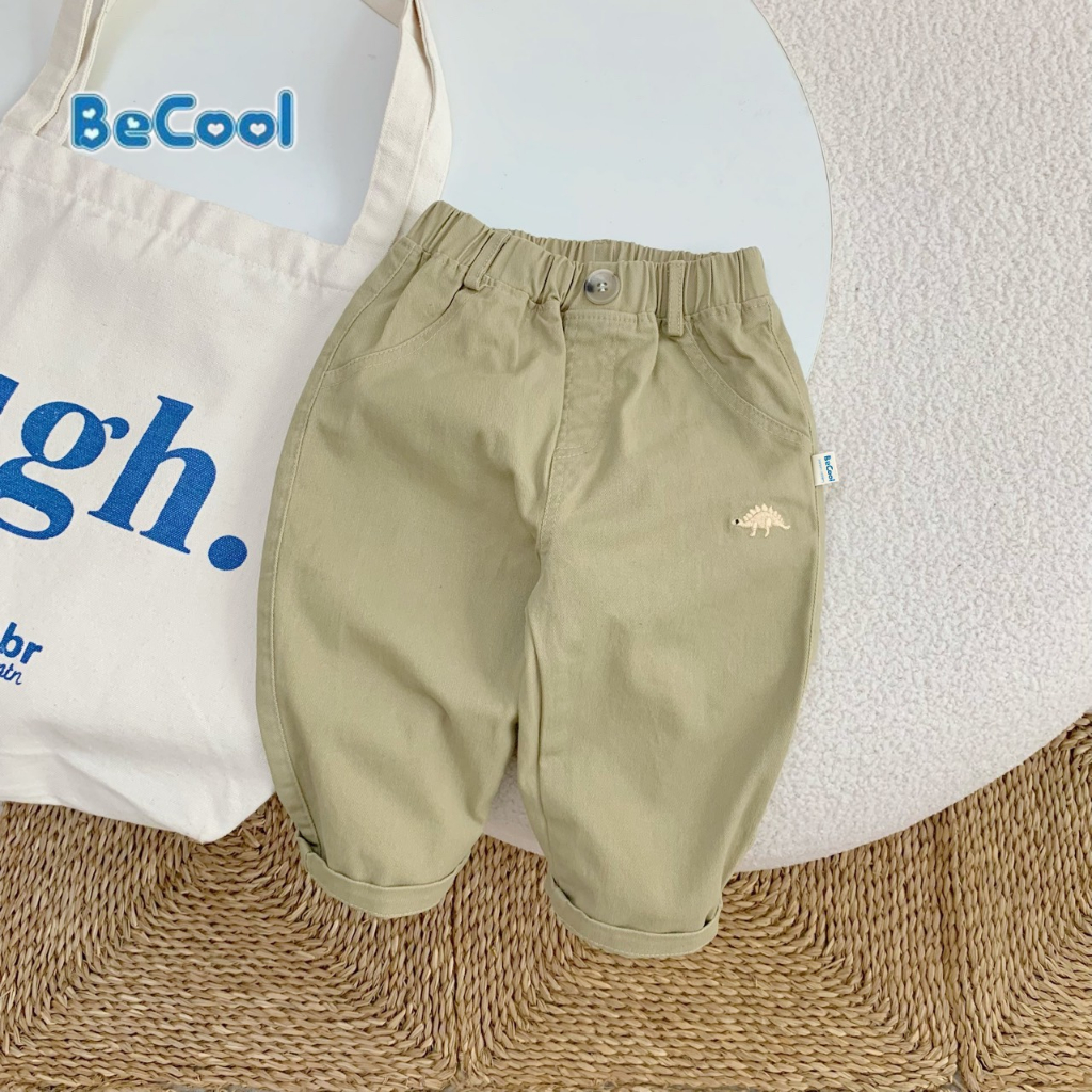 Quần Kaki Dài Cho Bé Trai Thêu Hình Khủng Long cạp chun mềm mại cho bé trai từ 10 đến 26kg SUMO KIDS