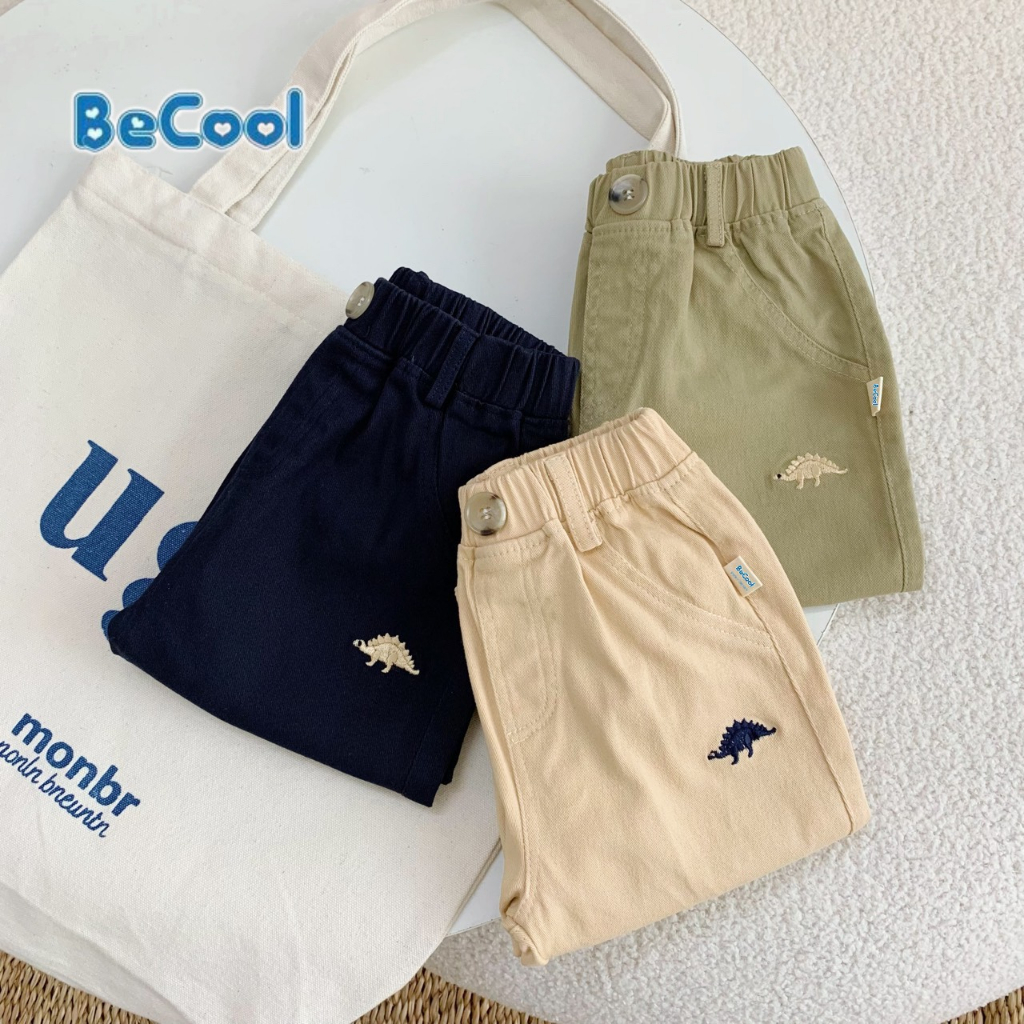 Quần Kaki Dài Cho Bé Trai Thêu Hình Khủng Long cạp chun mềm mại cho bé trai từ 10 đến 26kg SUMO KIDS