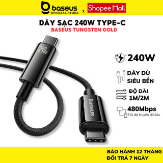 Dây sạc nhanh type-C 240W Baseus Tungsten cáp bọc dù siêu bền cho MacBook Samsung Xiaomi iPad Huawei