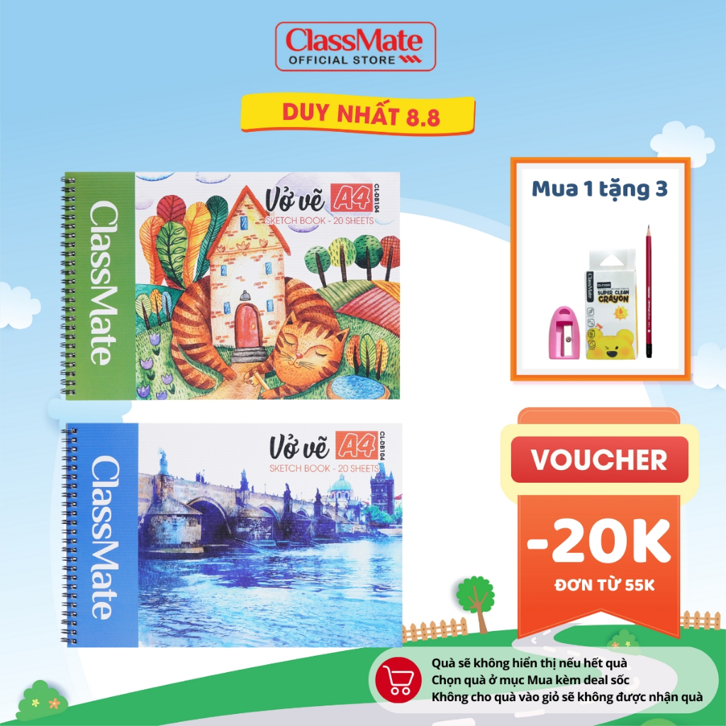 Vở Vẽ A4 Lò Xo CLASSMATE Sổ Phác Thảo, Sketch Book 20 Trang, 150gsm, Giấy Vẽ Chuyên Dụng Nhập Khẩu CL-DB104