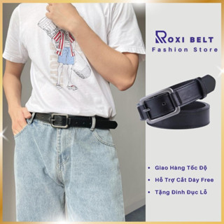Thắt Lưng Nam Boy Phố Mặt Vuông Chữ Nhật Roxi Belt - Dây Nịch Da Pu Mặt Ghi Xám Có Miếng Da Ở 2 Đầu TLN001