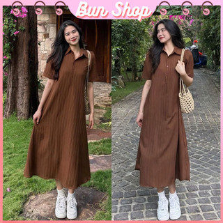 Váy polo - Đầm suông polo dáng dài ngắn tay chất vải đũi gân mềm mát phong cách công sở basic siêu xinh