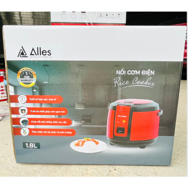 Nồi cơm điện cao cấp chính hãng Alles AL18-181A dung tích 1L8 lòng siêu dày cơm siêu ngon cao cấp