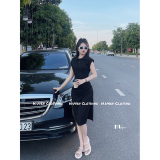 Đầm body cổ sơ mi nhíu eo