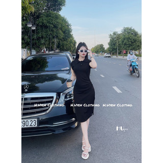 Đầm body cổ sơ mi nhíu eo
