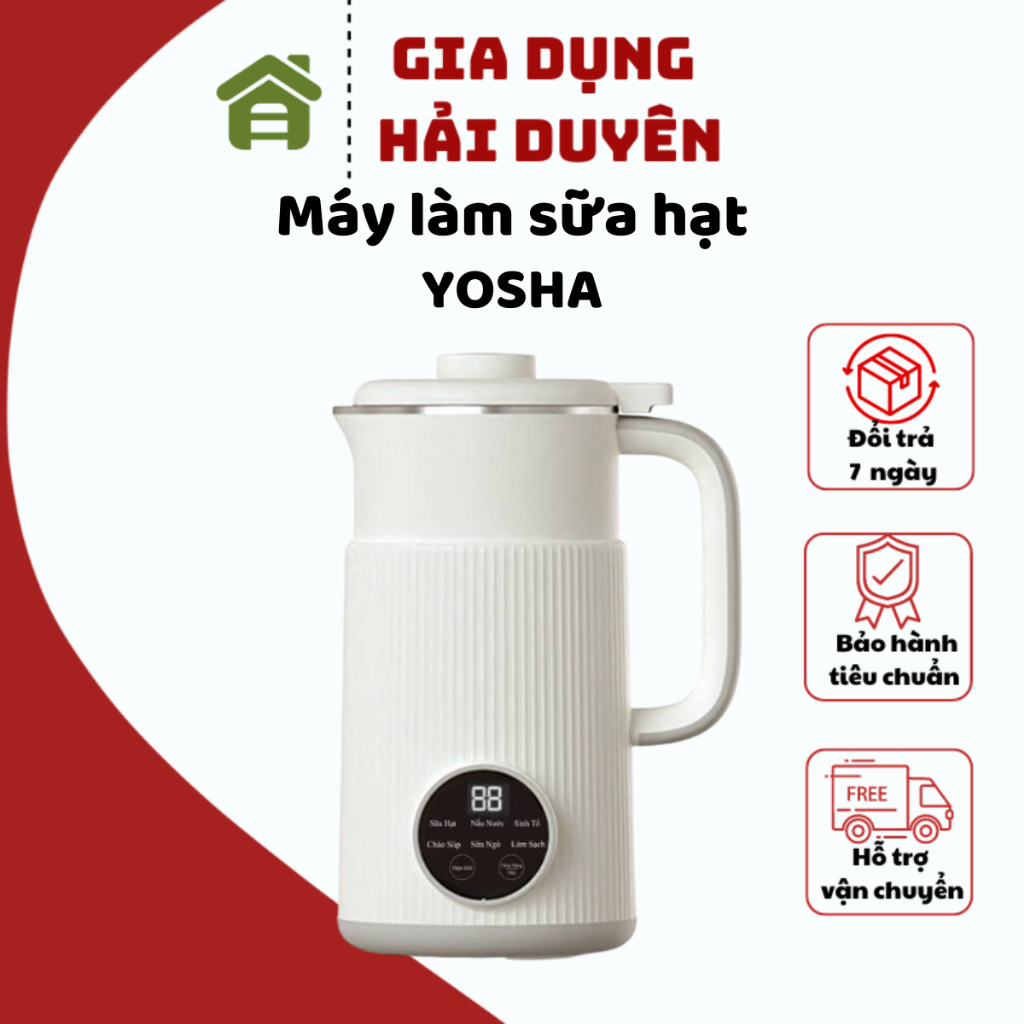 Máy làm sữa hạt đa chức năng Yosha full tiếng việt công suất 600w lòng inox dễ vệ sinh 6 chế độ nấu điều khiển cảm ứng