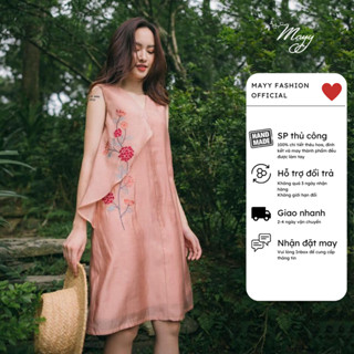 Đầm thiết kế cao cấp MAYY FASHION vải tơ organza dáng xuông thêu hoa Hồng Tú Cầu