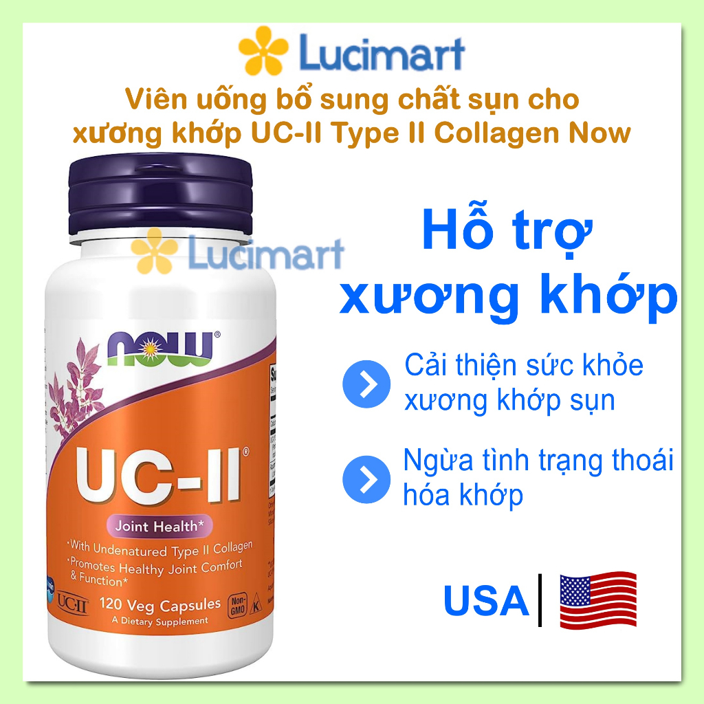 Viên uống bổ sung chất sụn cho xương khớp từ Mỹ UC-II NOW Type II Collagen