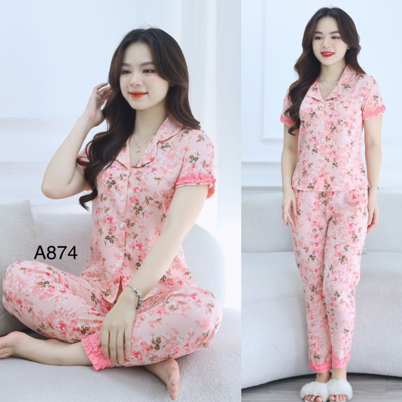 Set Đồ Ngủ Mặc Nhà Tay cộc Kiểu Dáng Dễ ThươngXinh Xắn Cho Nữ, chất lụa thái