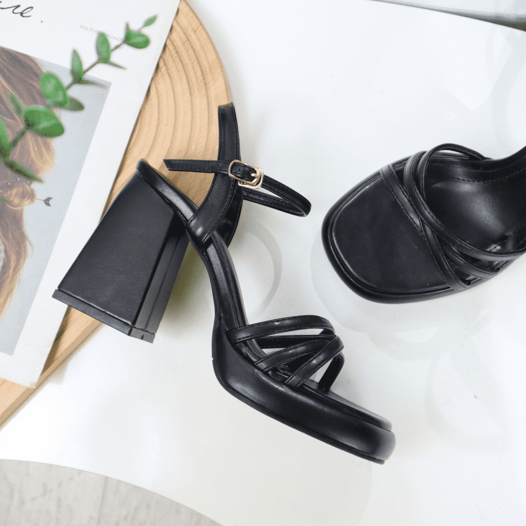 Giày sandal cao gót nữ quai chéo dây mảnh gót vuông cao 10cm 1034