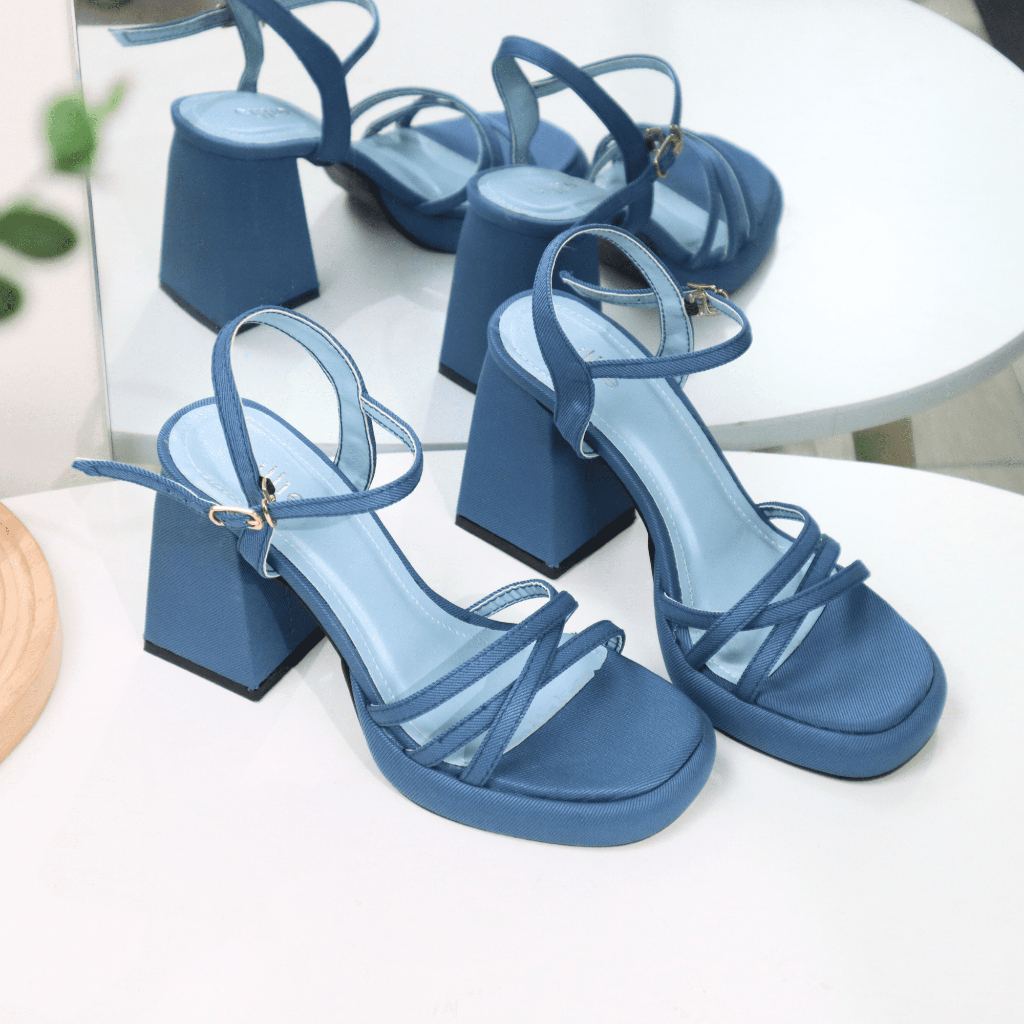 Giày sandal cao gót nữ quai chéo dây mảnh gót vuông cao 10cm 1034