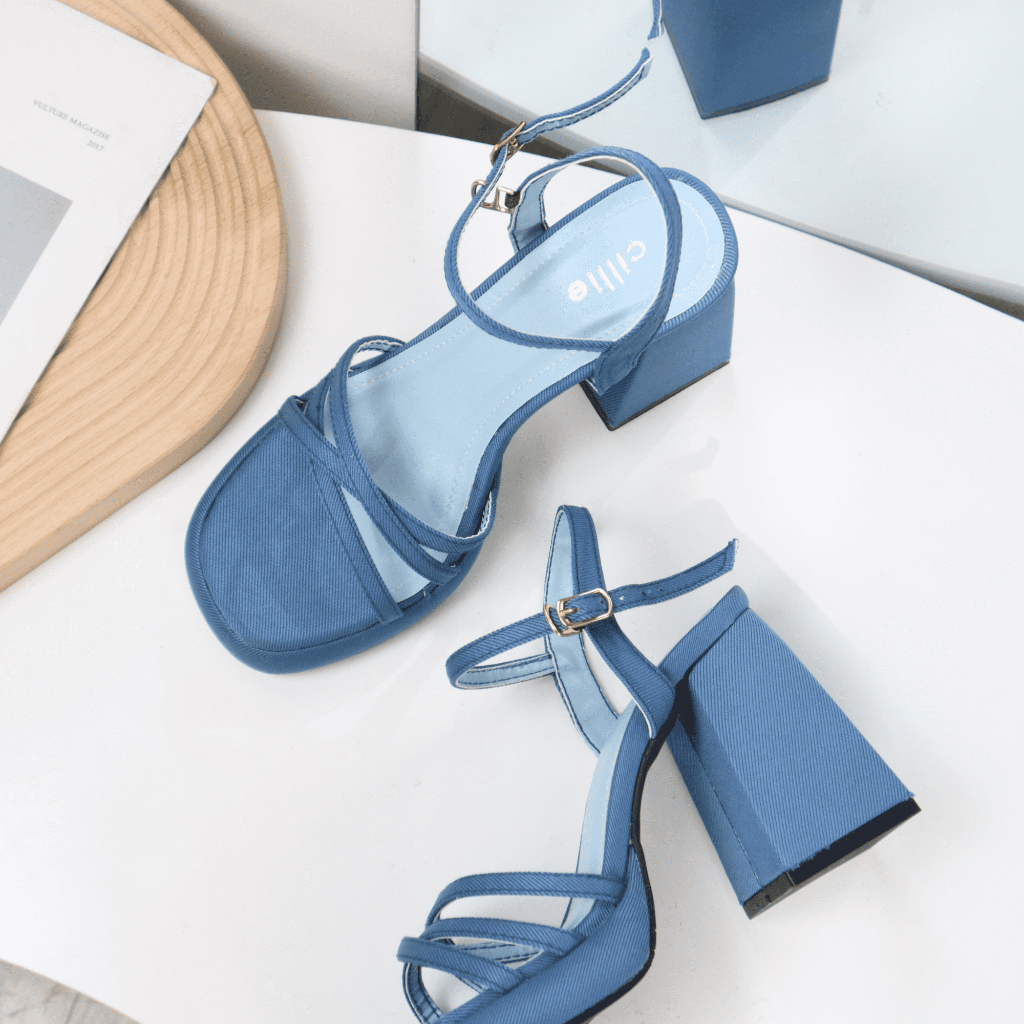 Giày sandal cao gót nữ quai chéo dây mảnh gót vuông cao 10cm 1034