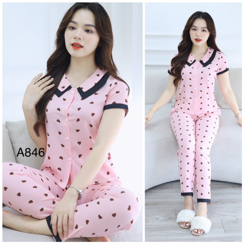 Set Đồ Ngủ Mặc Nhà Tay Ngắn,quần dài , chất mát , Kiểu Dáng Dễ Thương Xinh Xắn Cho Nữ, Combo 2b tặng 2 quần lót