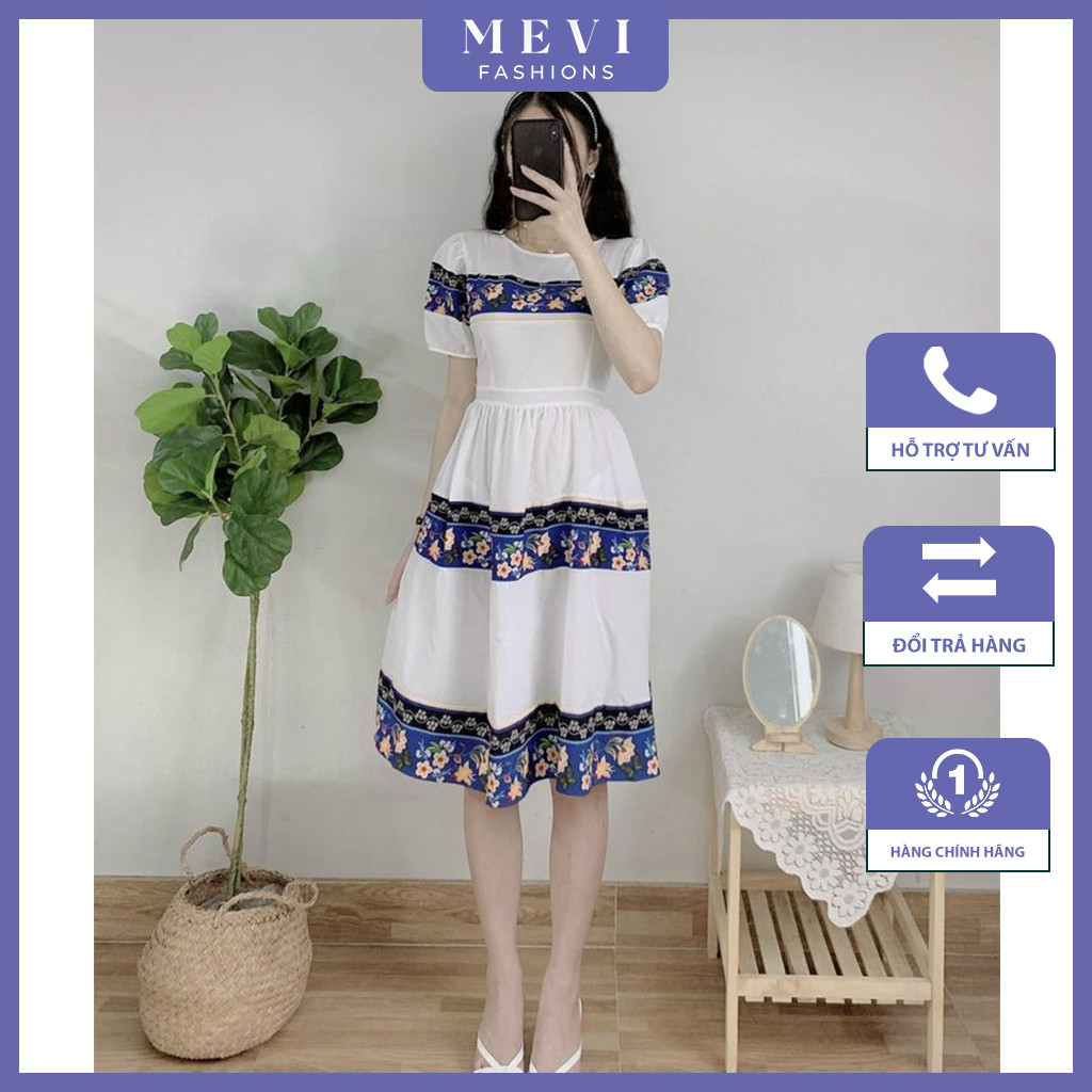 Váy trắng dáng xòe phối họa tiết thổ cẩm Đầm trắng thiết kế dự tiệc đi làm chất Linen thoáng mát Mái Việt Nam _V1960
