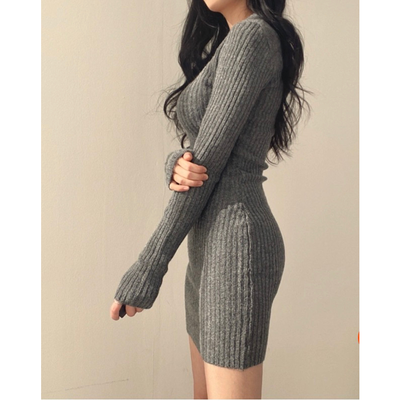 Váy len body dáng ôm, váy len dáng lửng dài tay