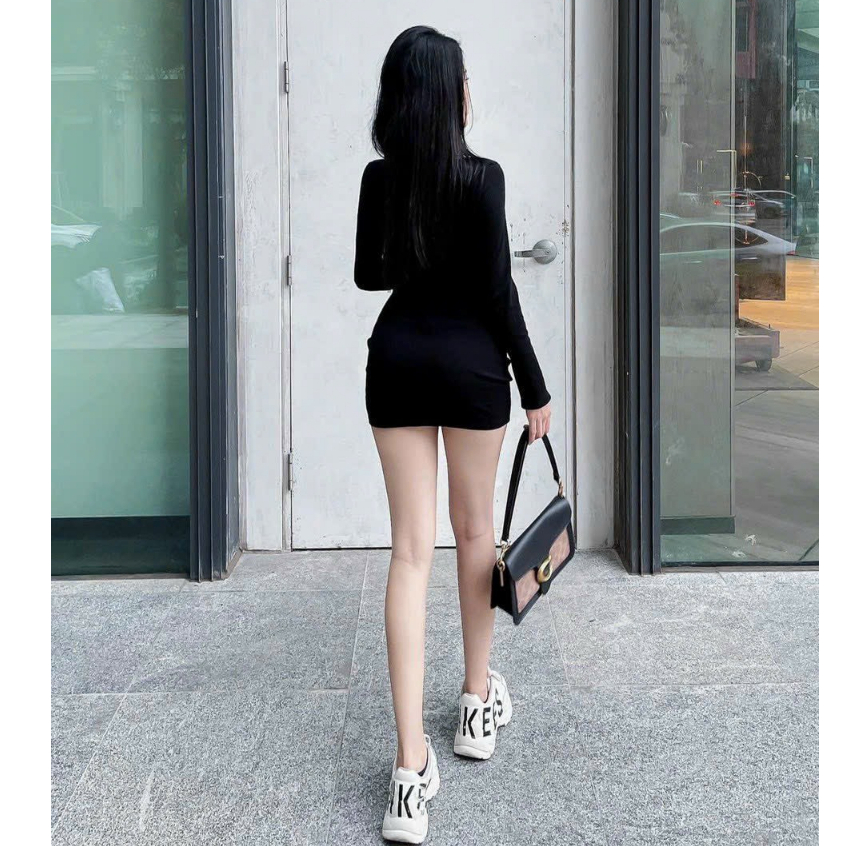 Đầm váy body nữ tay dài khoét bụng mix dáng váy nhún mông tôn dáng dành cho các tình yêu đi chơi, hẹn hò siêu xinh.