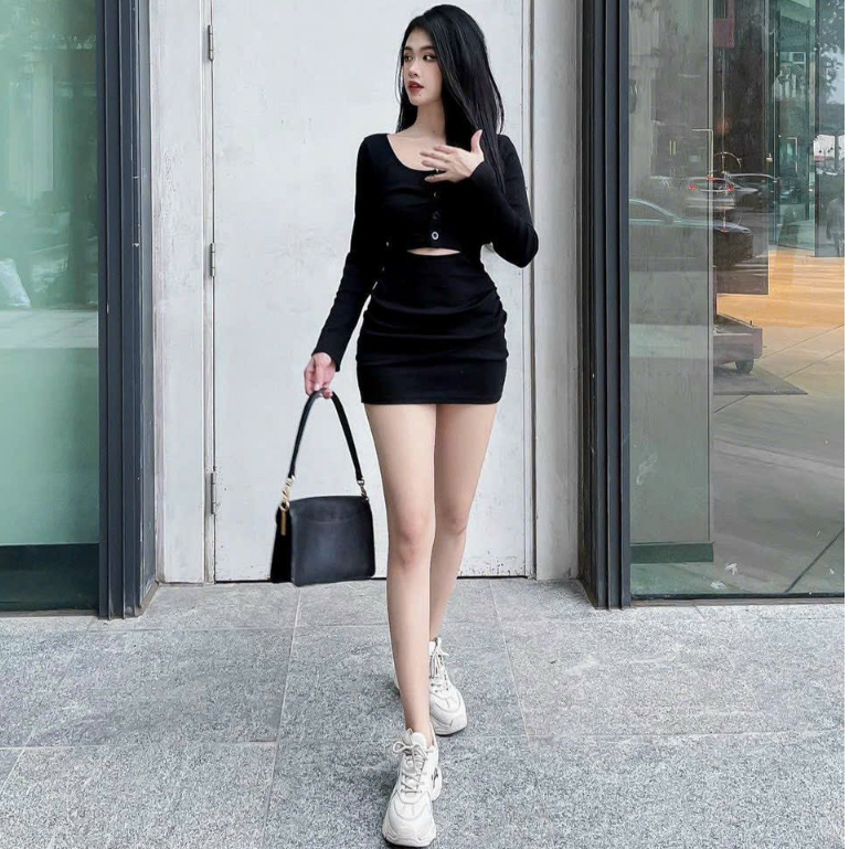 Đầm váy body nữ tay dài khoét bụng mix dáng váy nhún mông tôn dáng dành cho các tình yêu đi chơi, hẹn hò siêu xinh.
