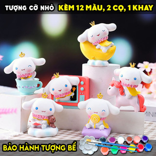 Tượng tô màu, SET 6 THỎ CINNAMOROLL ĐÁNG YÊU, size M, KÈM 12 MÀU 2 CỌ 1 KHAY, thạch cao trắng
