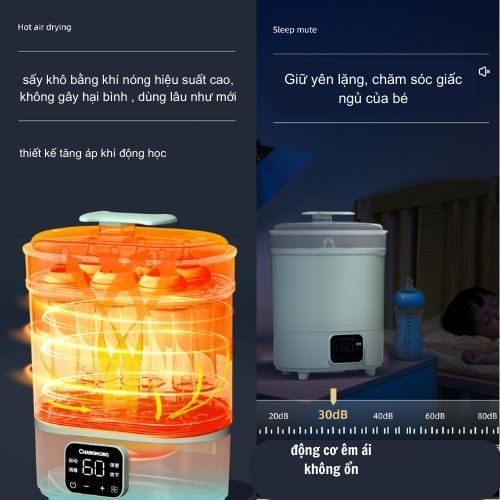 Máy tiệt trùng sấy khô bình sữa cho bé loại lớn nồi hấp điện hâm đồ ăn đa năng cho bé bảo hành 12 tháng