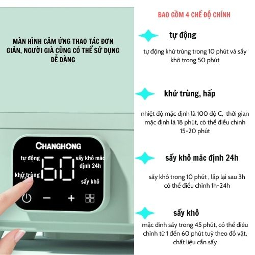 Máy tiệt trùng sấy khô bình sữa cho bé loại lớn nồi hấp điện hâm đồ ăn đa năng cho bé bảo hành 12 tháng