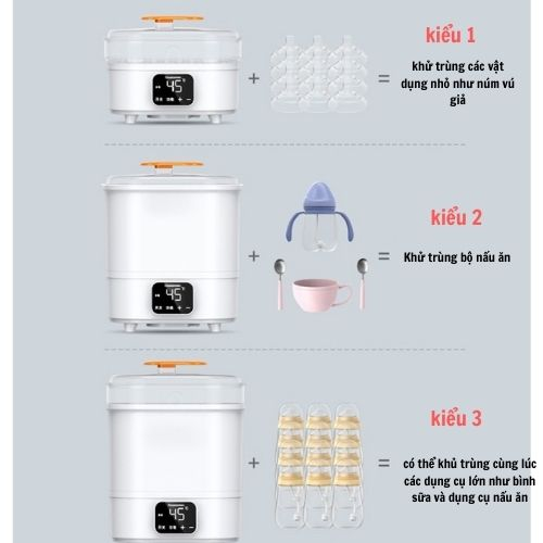Máy tiệt trùng sấy khô bình sữa cho bé loại lớn nồi hấp điện hâm đồ ăn đa năng cho bé bảo hành 12 tháng