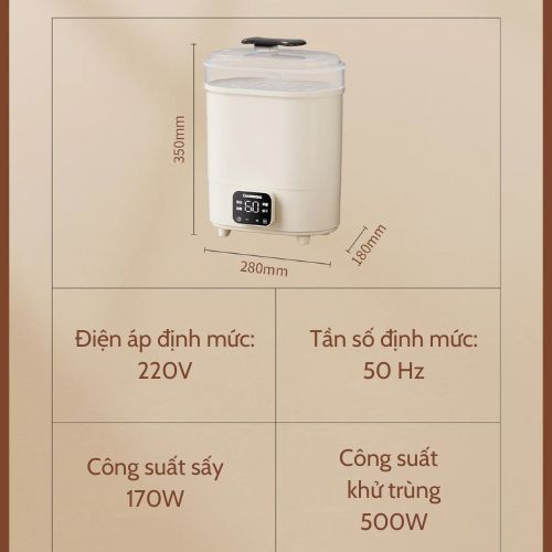 Máy tiệt trùng sấy khô bình sữa cho bé loại lớn nồi hấp điện hâm đồ ăn đa năng cho bé bảo hành 12 tháng