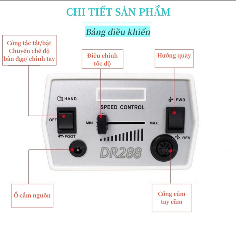 Máy Mài Cắm Điện DR-288 Chính Hãng - Máy Bào Móng Kèm Bàn Đạp Chân Chuyên Dụng Nail