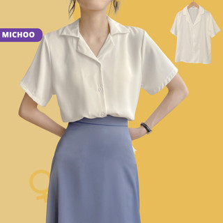 Áo Sơ MI Cộc Nữ MICHOO Trơn Cổ Vest Chất Mát 5 Màu