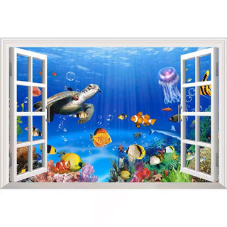 Tranh dán tường 3D hình cửa sổ đại dương