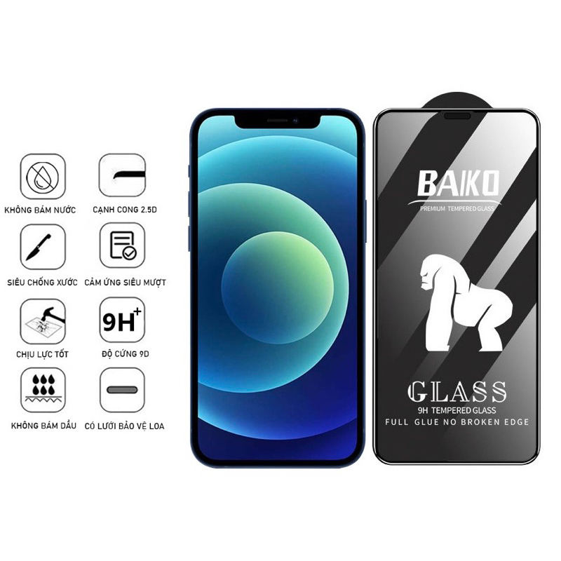 Kính Cường Lực iphone Kinhkong BaiKo Chính Hãng Full Màn Dành cho 6/7/8/Plus/X/Xs/11/12/13/14/Pro/Pro Max
