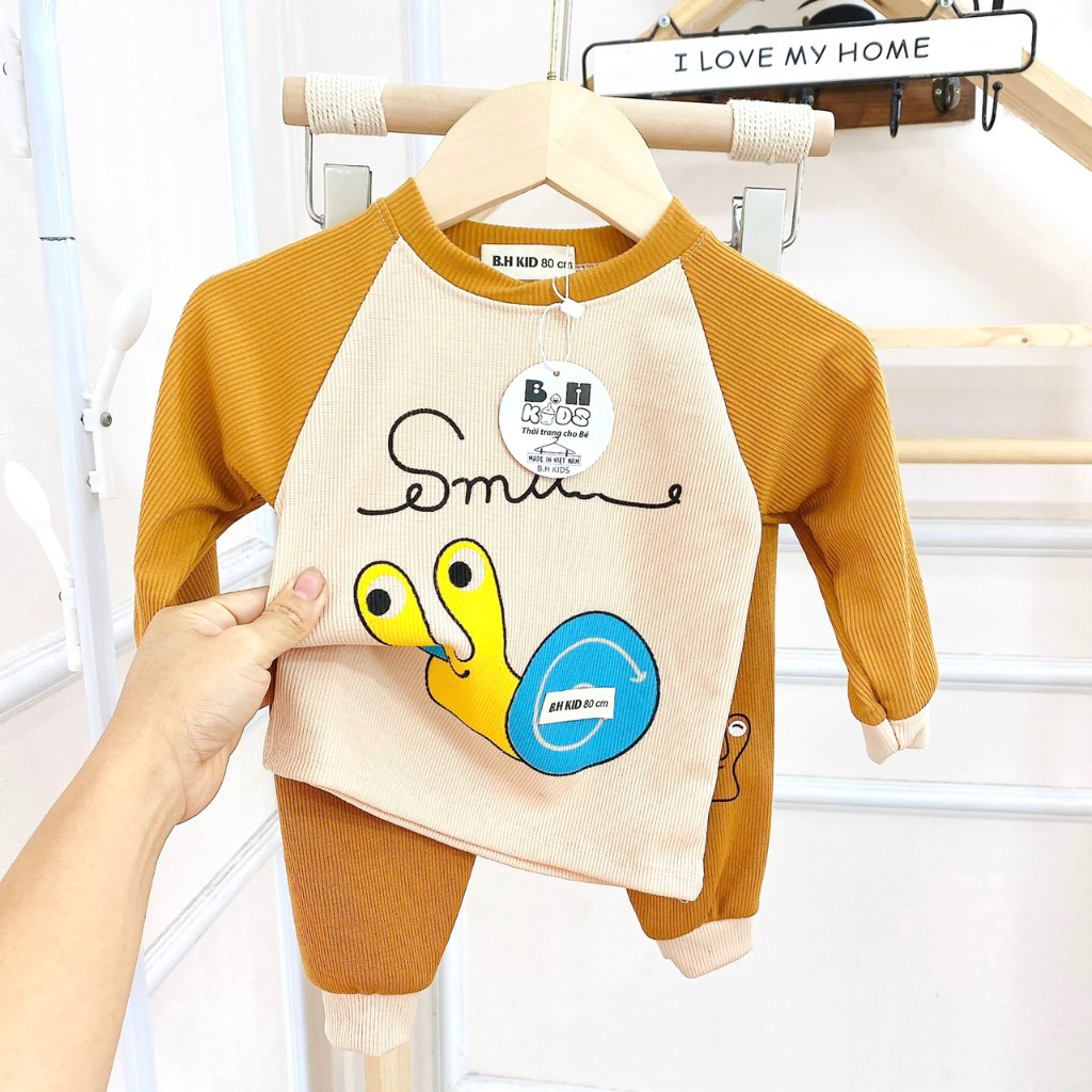 Bộ quần áo dài tay thu đông, mặc điều hòa, chất thun tăm, họa tiết ngộ nghĩnh cho bé trai, bé gái - BD01