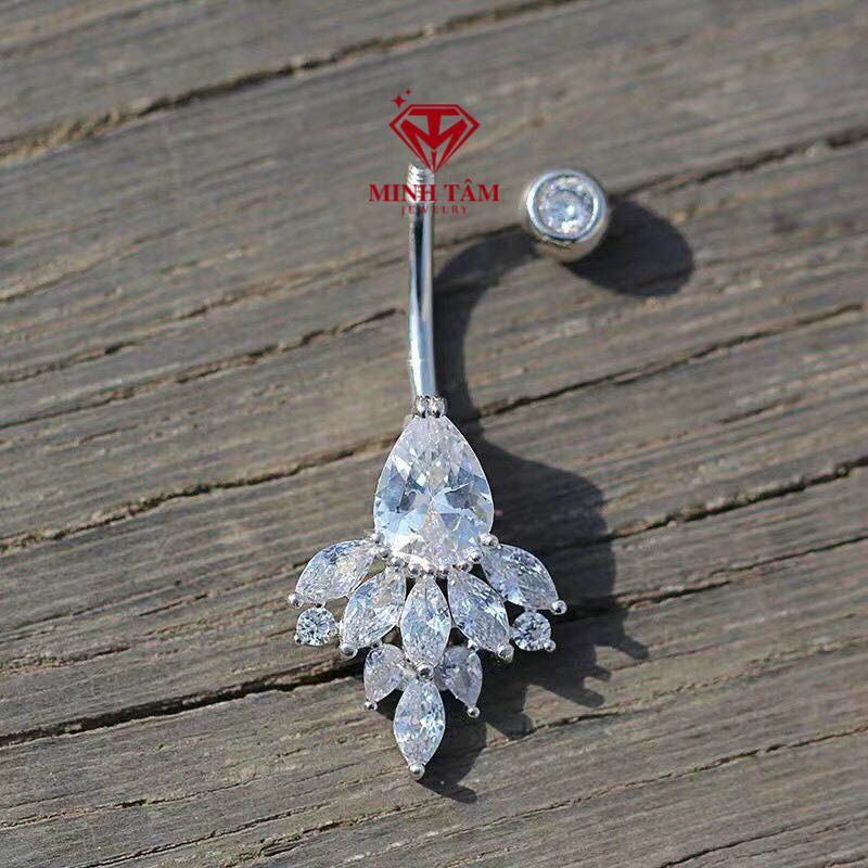 Khuyên rốn bạc họa tiết hoa công chúa bạc 925 cao cấp Minh Tâm Jewelry