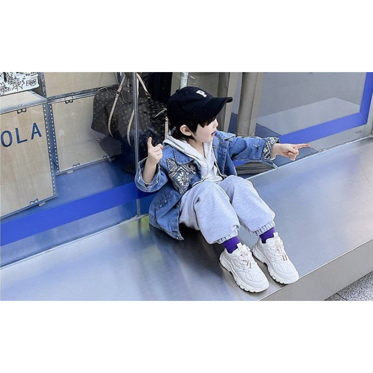 Giày Thể Thao Hai Màu Trắng-Đen Cho Bé Trai/Gái Siêu Nhẹ, Đế Chống Trơn, Dễ Phối Đồ-Thoáng khí