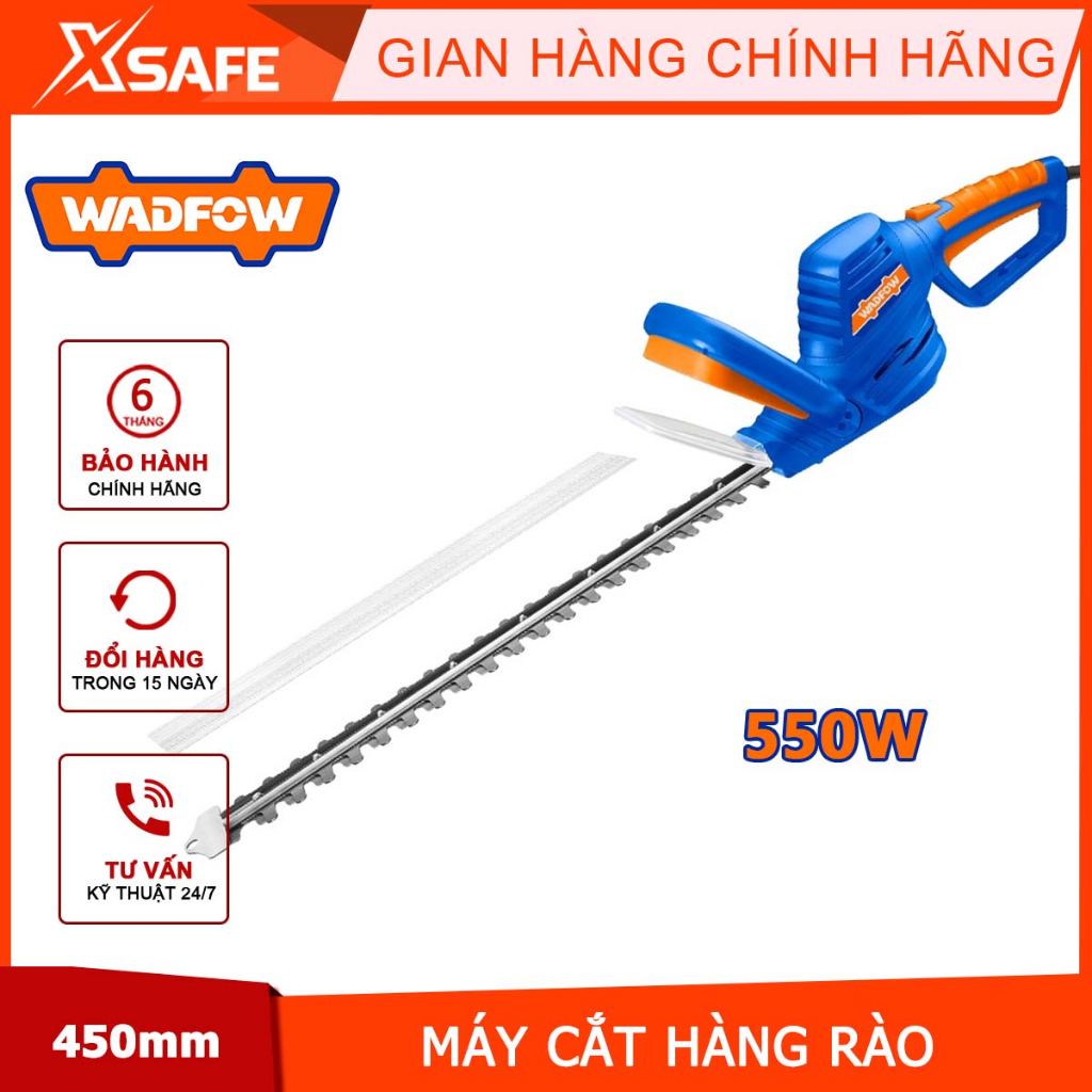 Máy cắt hàng rào dùng điện 220V WADFOW WHE1555 550W, máy cắt tỉa cây kiểng chiều dài lưỡi 450mm, lưỡi cắt đôi, tay cầm x