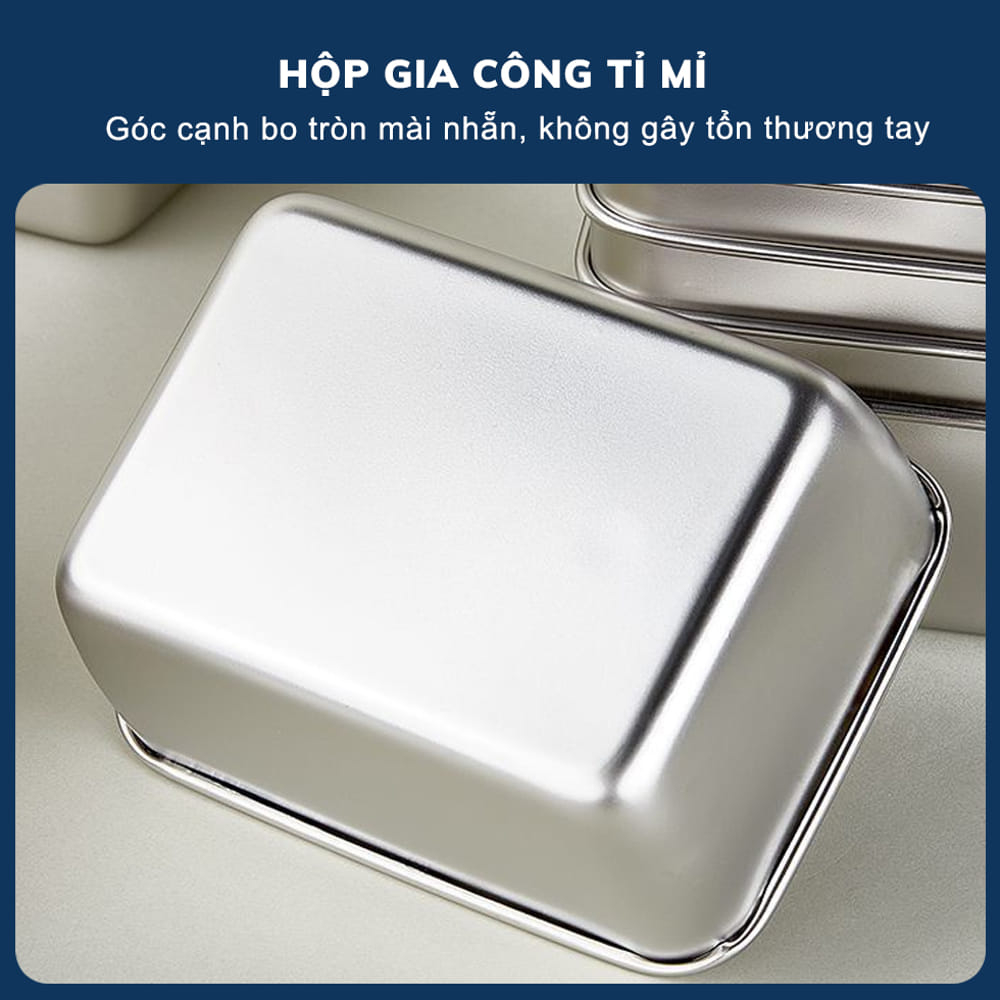 Set 5 Hộp Đựng Bảo Quản Thực Phẩm Chất Liệu Inox 304 Kèm Nắp Nhựa, Hộp Đựng Thực Phẩm Tủ Lạnh Dùng Được Cho Lò Vi Sóng